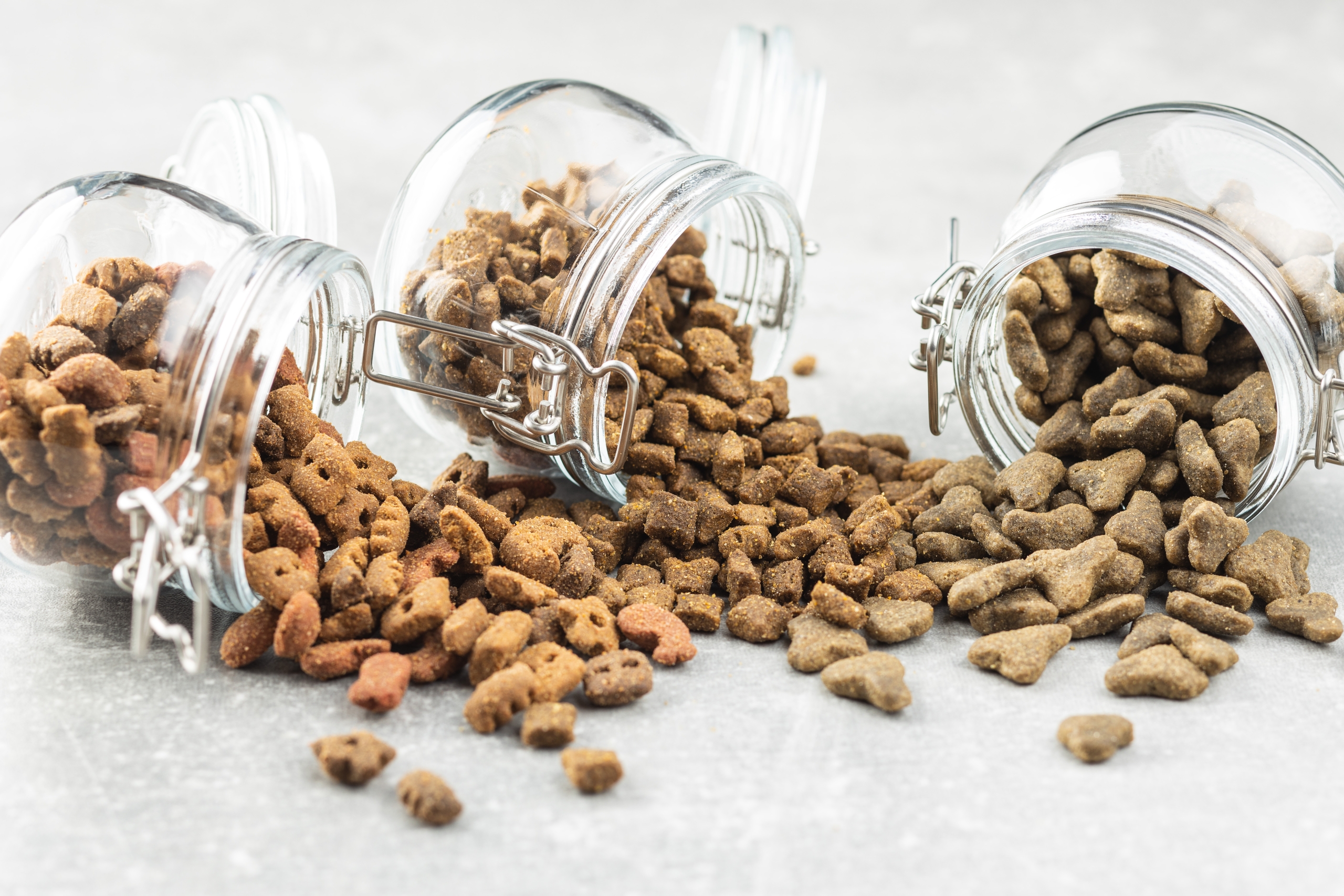 Dry pet food. Kibble dog or cat food.