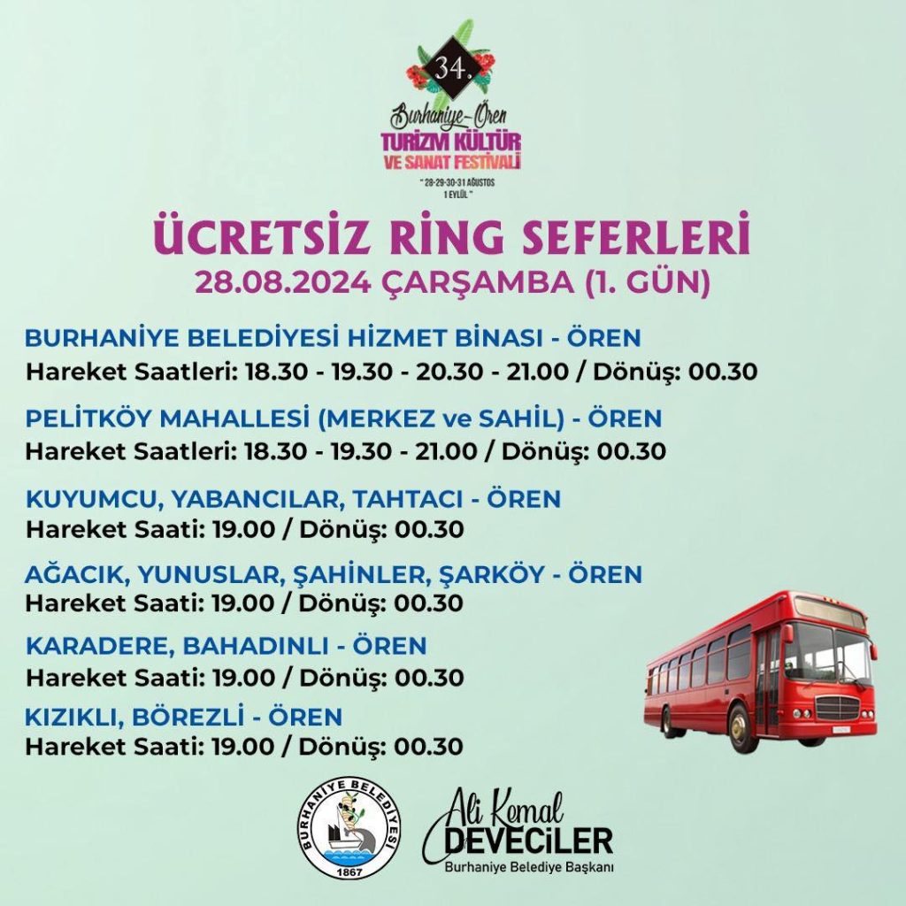 34'ncü Burhaniye - Ören Turizm, Kültür ve Sanat Festivali için ring seferleri