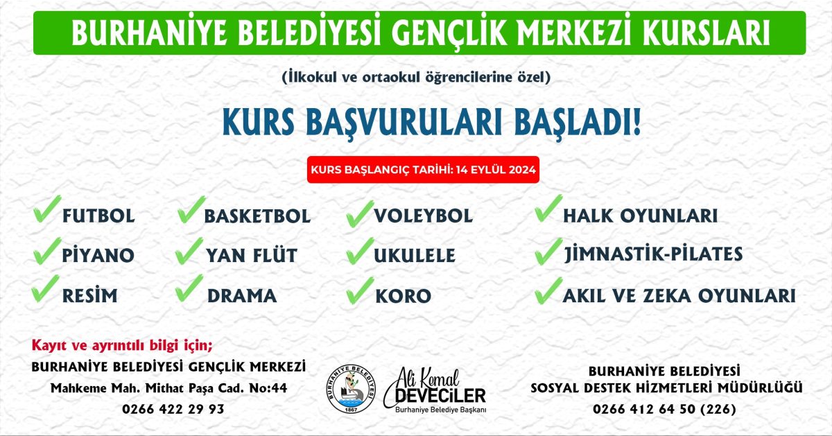 Burhaniye Belediyesi 'Gençlik Merkezi Kursu' başvuruları başladı!