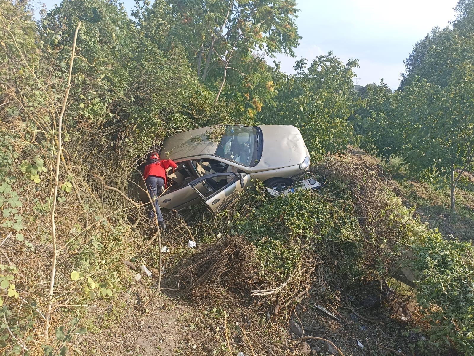 Balıkesir'de yoldan çıkarak otluk alana devrilen otomobildeki 2 kişi yaralandı