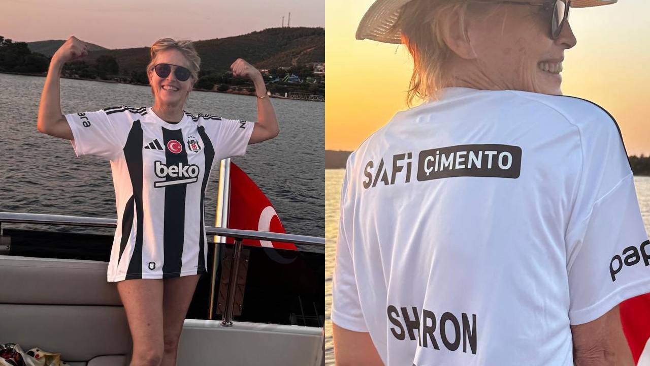 Bodrum'da tatil yapan Sharon Stone, Beşiktaş formasıyla poz verdi