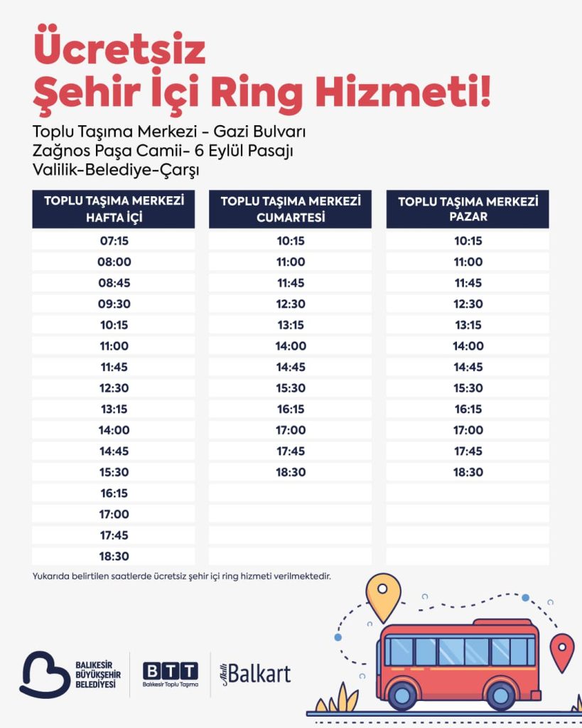 Balıkesir Büyükşehir Belediyesi'nden Ücretsiz Şehir İçi Ring hizmeti