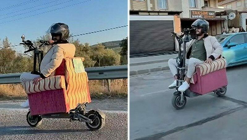 Görenler inanamadı! Scooter'ın üstüne koltuk monte etmiş!