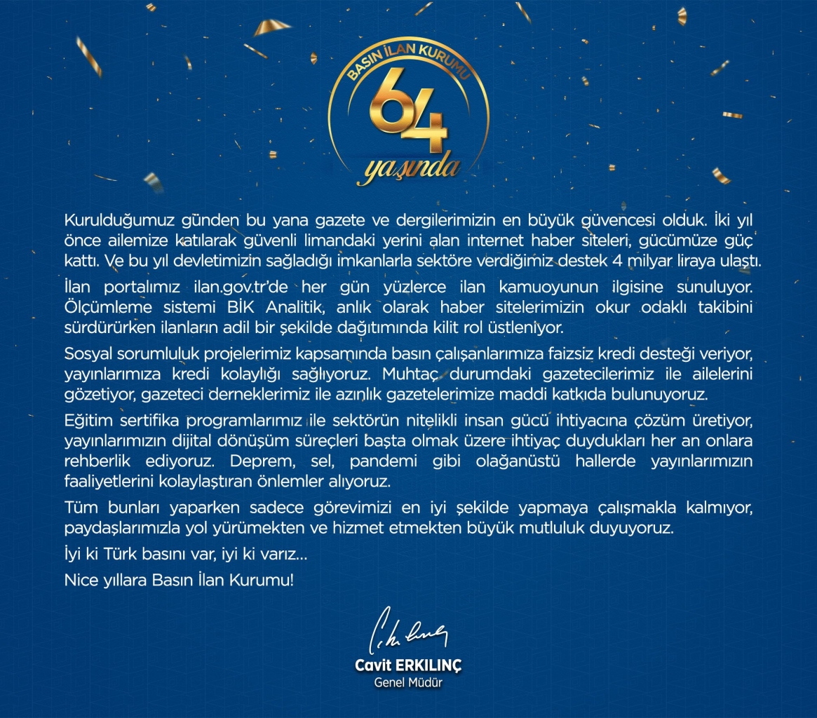 Basın İlan Kurumu 64 yaşında!